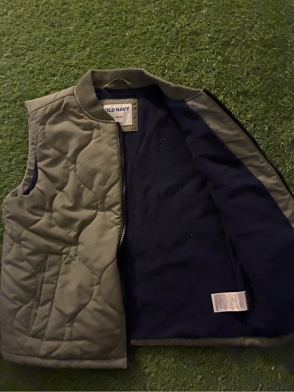 Old Navy Olive Green Quilted Kids Vest with Zipper